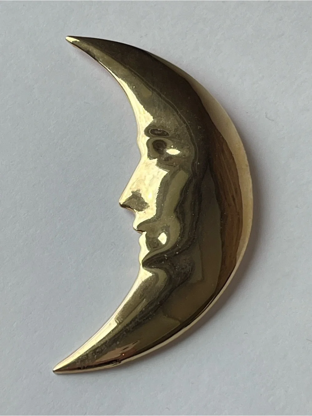 Vintage Gold Tone Crescent Moon Face Large Statement Brooch Pin